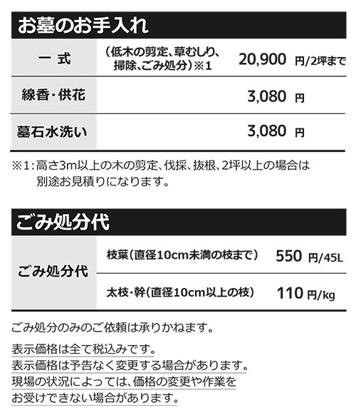 各種サービスの料金紹介